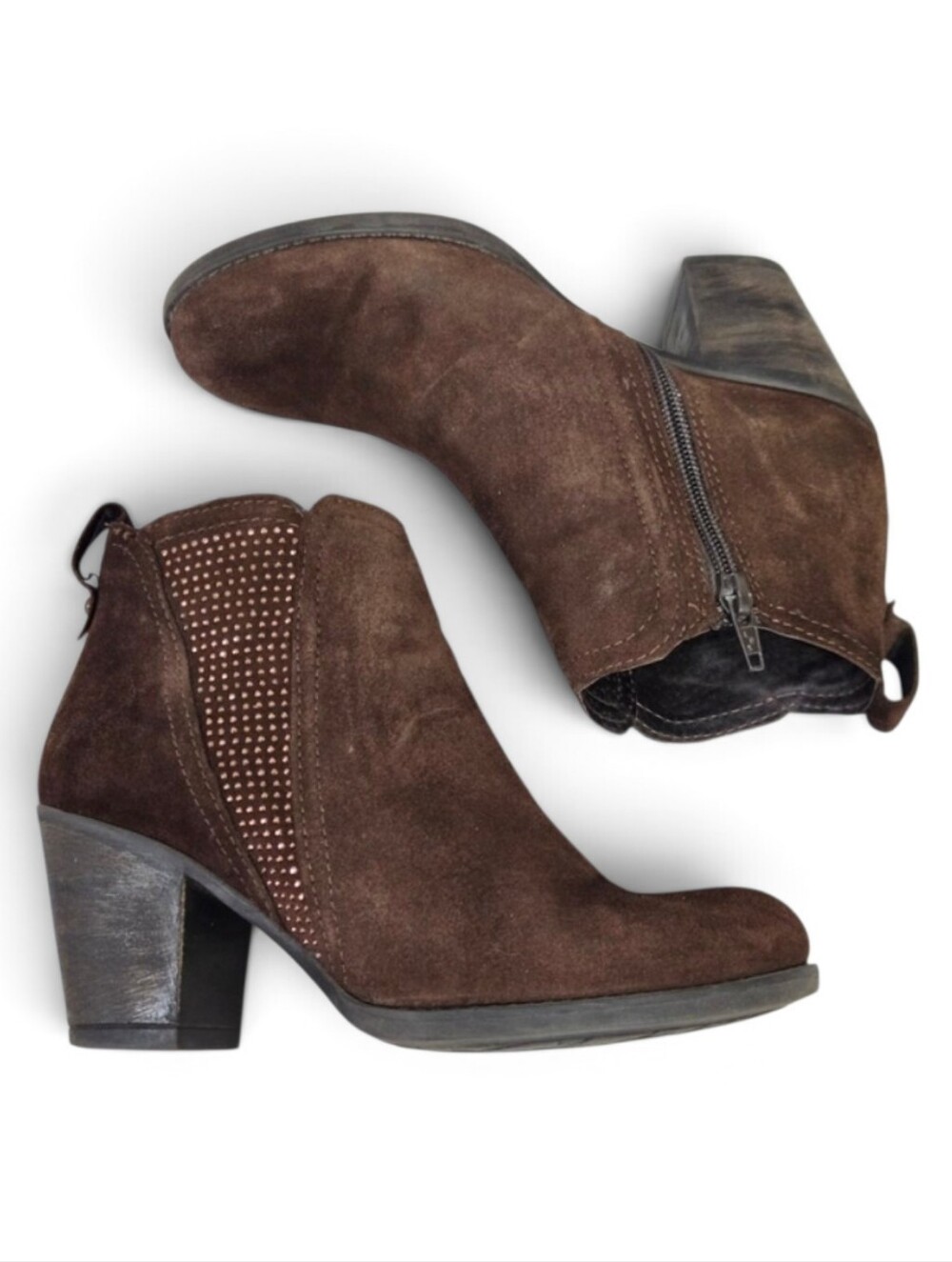 Piazza Brown Suede Block Heel Ankle Boots Womens EU 36 Decorative Crystal Detail